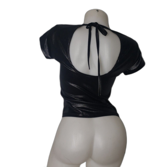 Vintage 80's 90's  Z.RO Black Leather Look Open Back Top Juniors Size Medium - Picture 7 of 8